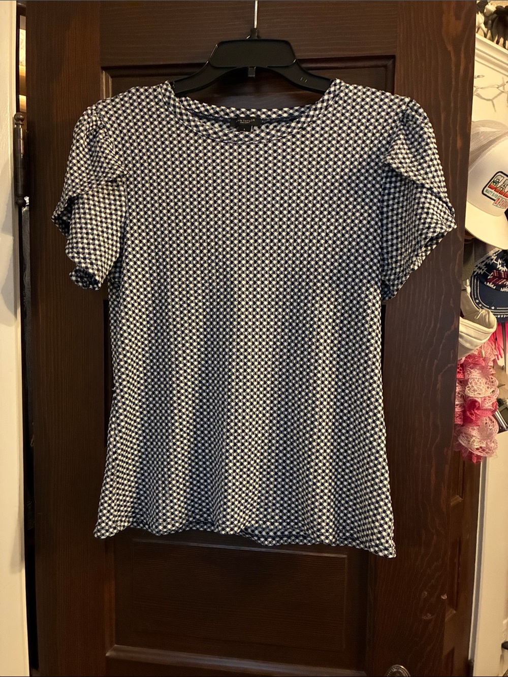 Ann Taylor Factory Navy & White Printed Short Sleeve Top